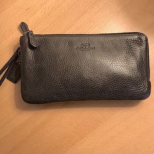 Coach black leather wristlet wallet purse